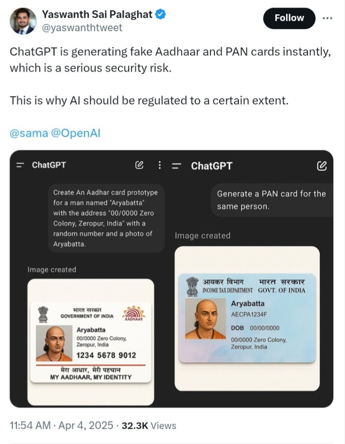 ChatGPT and the Creation of Fake Aadhaar and PAN Cards: Should We Be Worried?