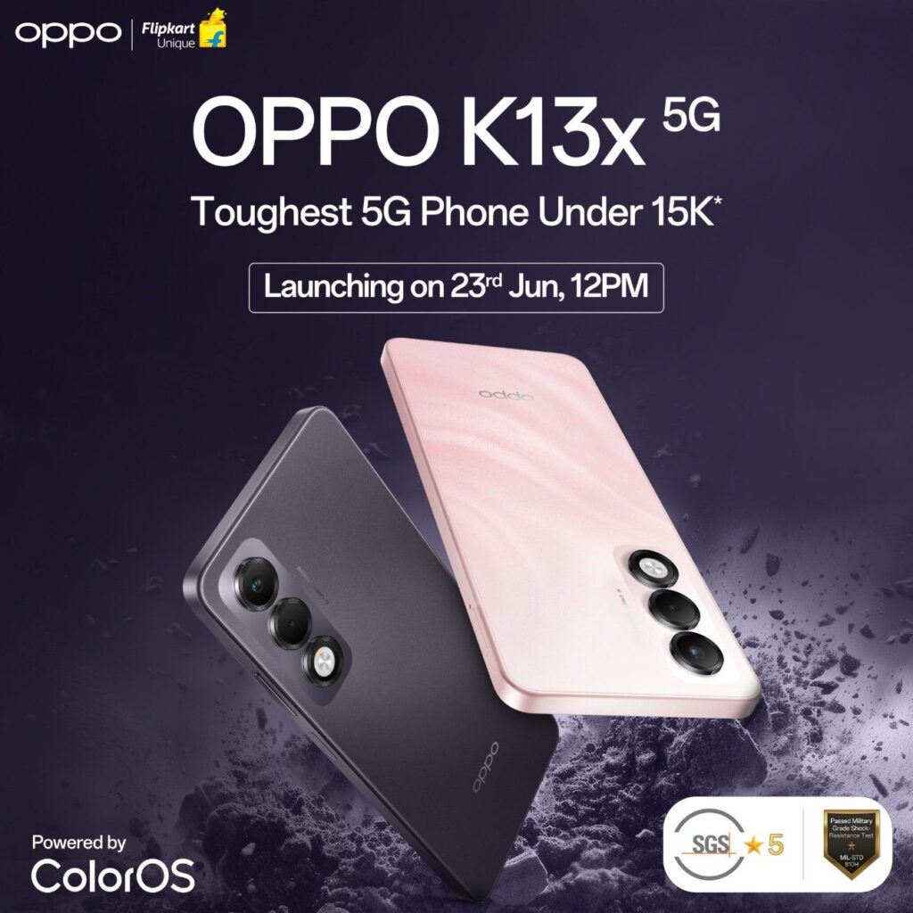 OPPO K13x 5G to Launch in India on June 23 with Dimensity 6300, 6000mAh Battery, and 45W Fast Charging
