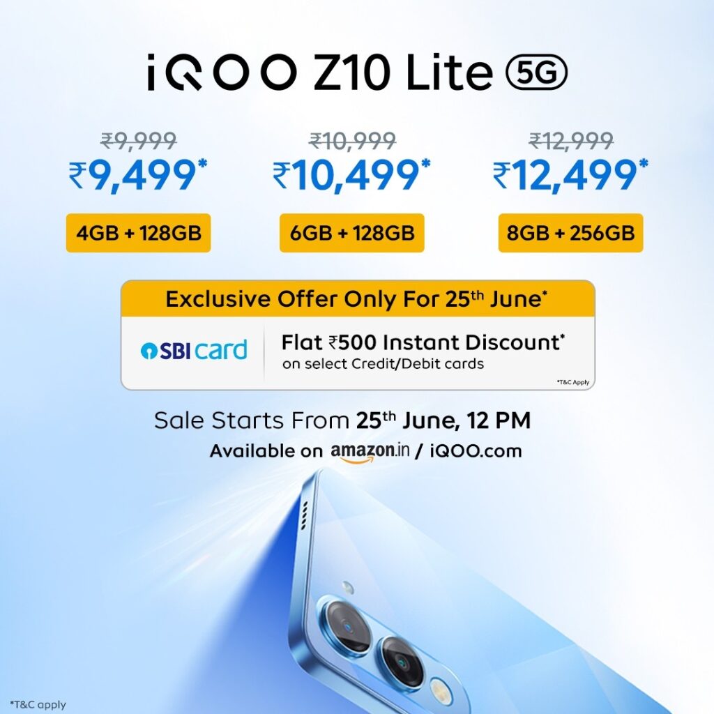 iQOO Z10 Lite 5G Launched in India with 6000mAh Battery, Starting at ₹9,999