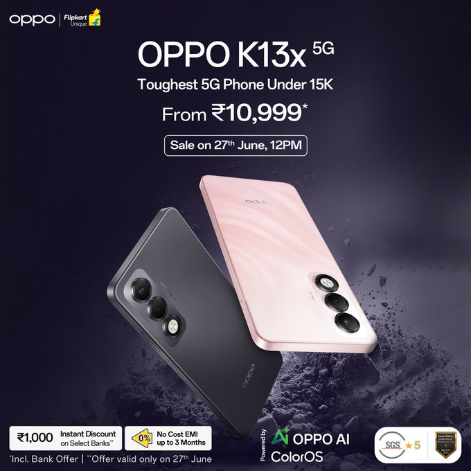 OPPO K13x 5G Launched in India with 6.67″ 120Hz Display, Dimensity 6300, and 6000mAh Battery Starting at ₹11,999