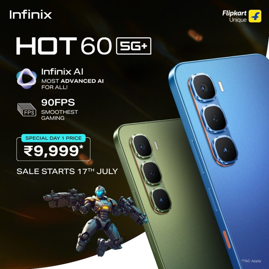 Infinix Hot 60 5G+ Launched in India with Dimensity 7020 SoC, Custom AI Button at Rs. 10,499